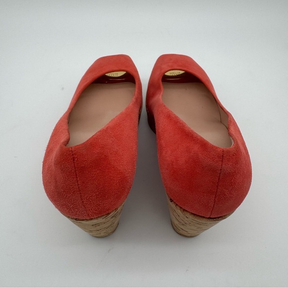 Stuart Weitzman Coral/Red Suede Peep Toe Wedge Heel Size 5.5 M - Picture 6 of 11